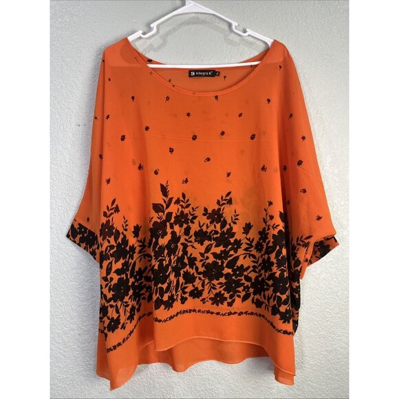 Allegra K Top Womens XL Orange Floral Sheer Blouse Tunic Flowy Fairy Whimsigoth - Picture 1 of 9